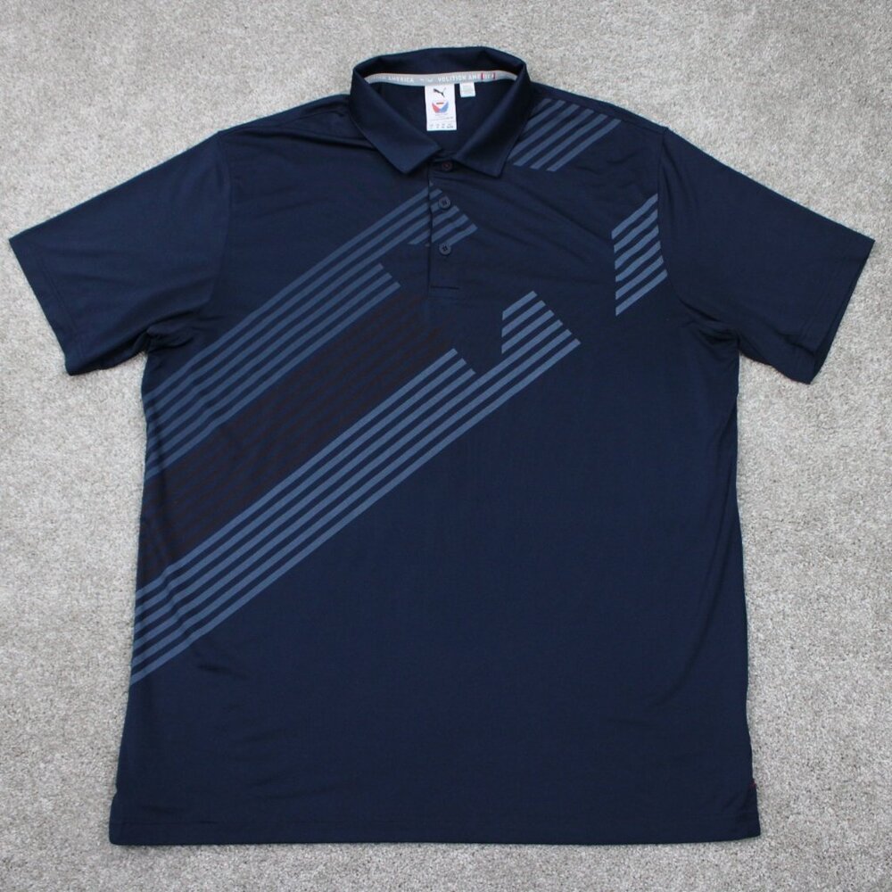 Puma Men's Navy Polo with Diagonal Stripe Detail